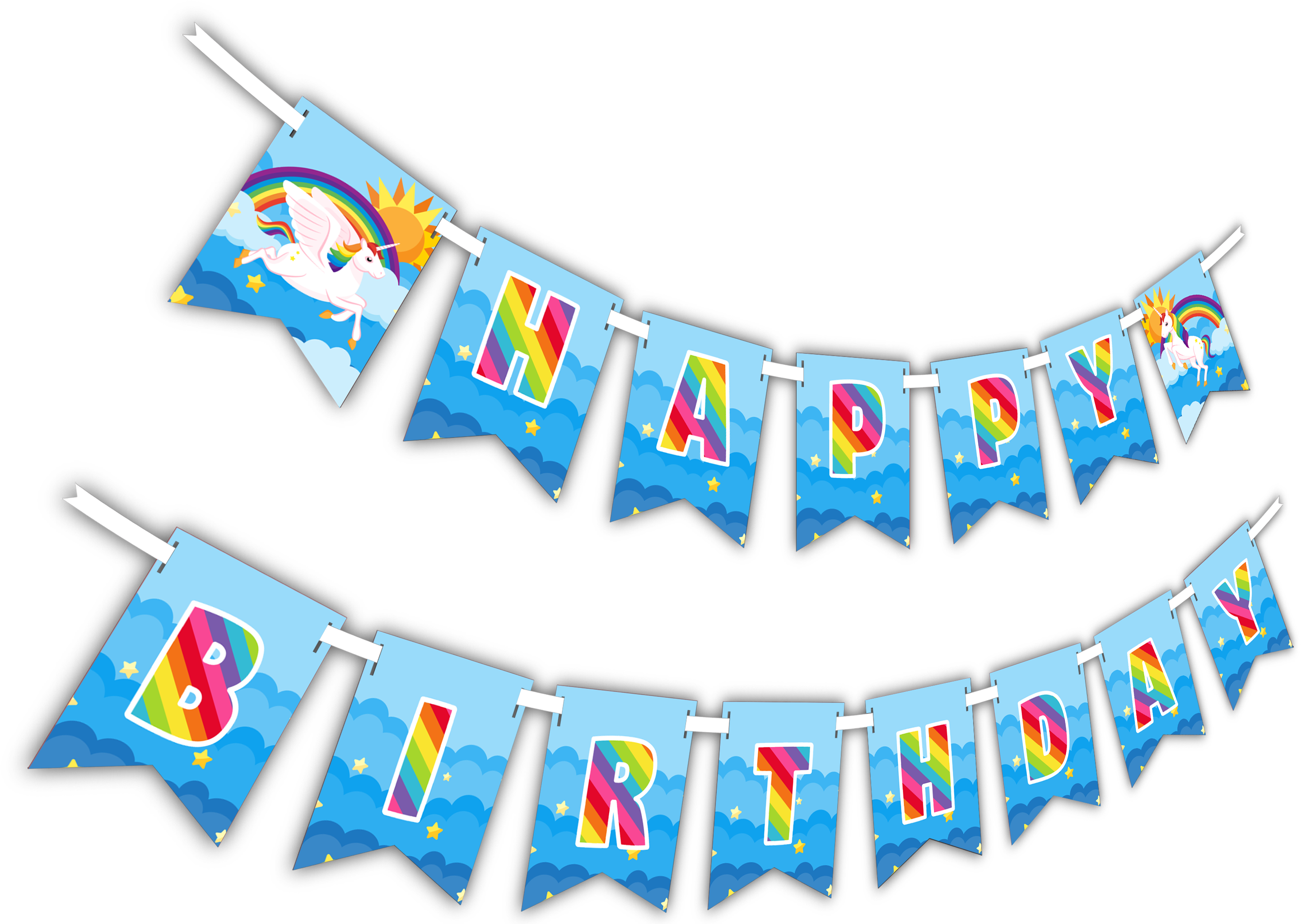 Colorful Unicorn Happy Birthday Banner PNG