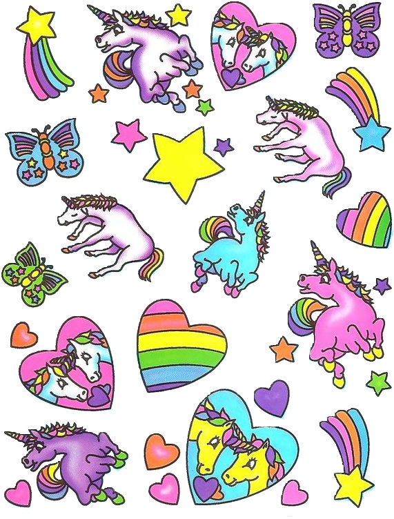 Colorful Unicorn Stickers Pattern PNG