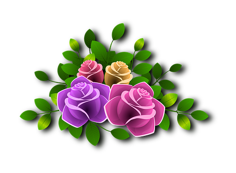 Colorful Vector Roseson Black Background PNG