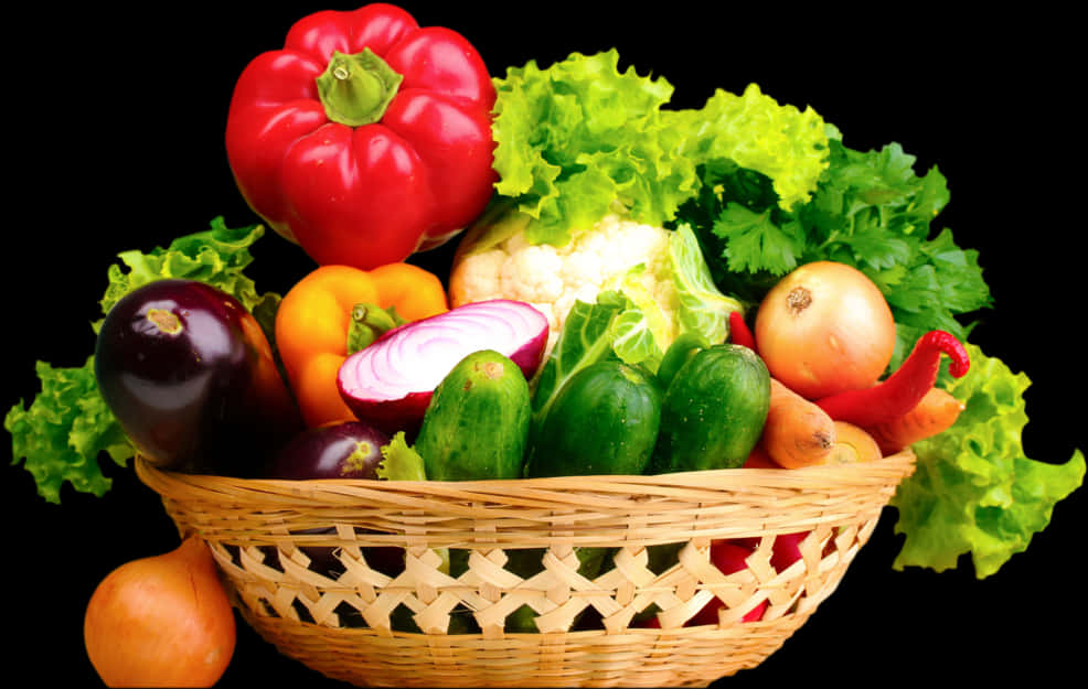 Colorful Vegetable Basket Assortment PNG