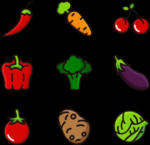 Colorful Vegetable Icons Set PNG