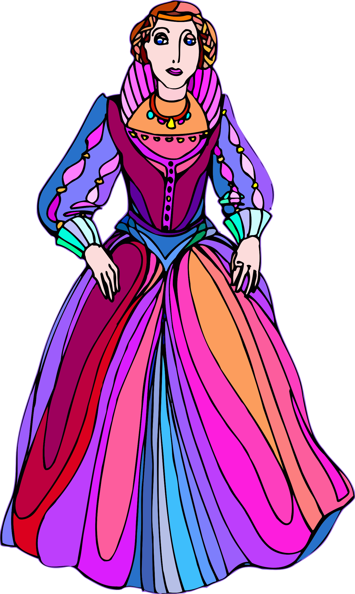 Colorful Victorian Era Dress Illustration PNG
