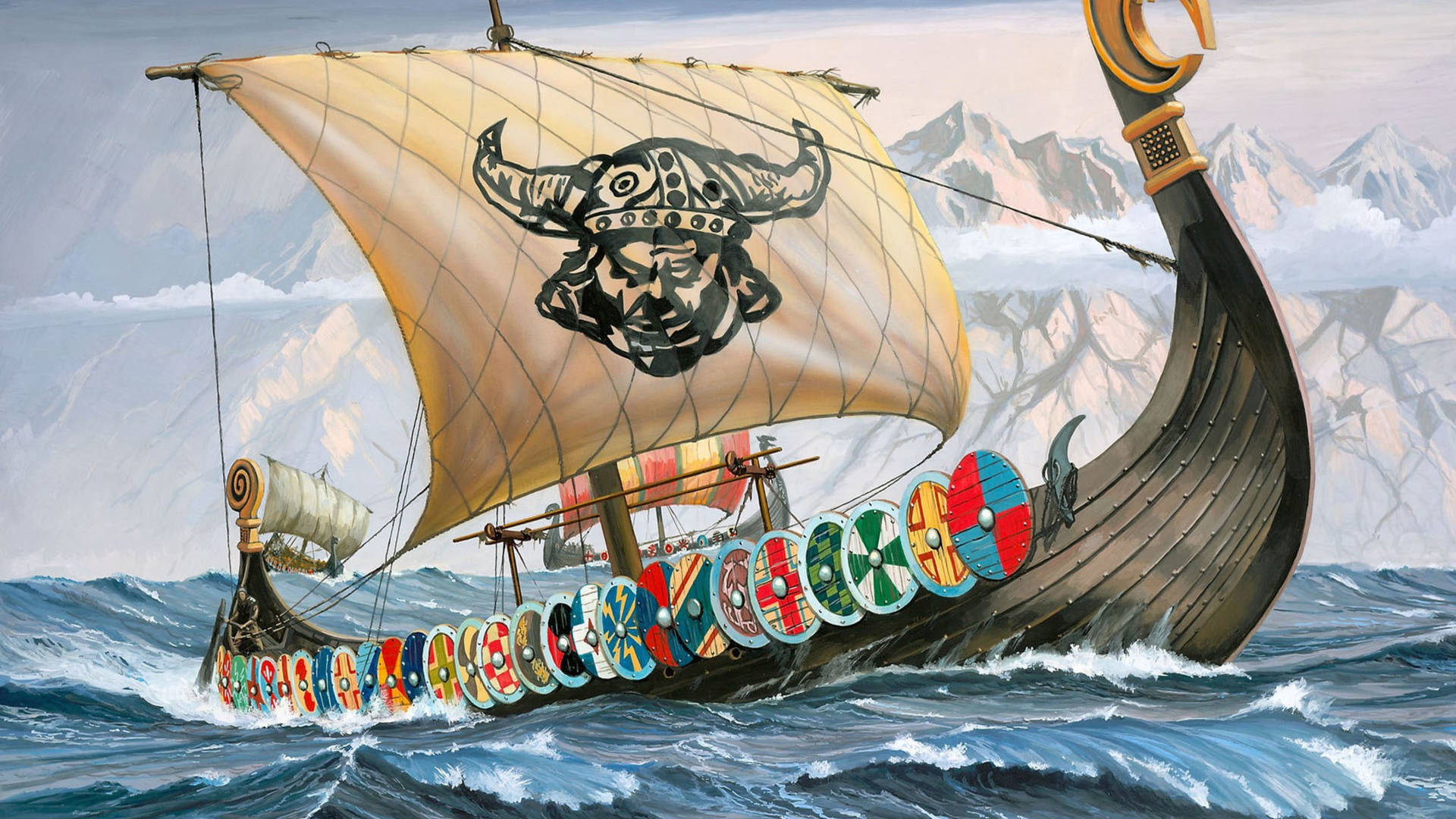 Colorful Viking Ship Wallpaper