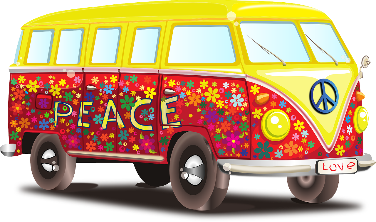 Colorful Vintage Volkswagen Bus PNG