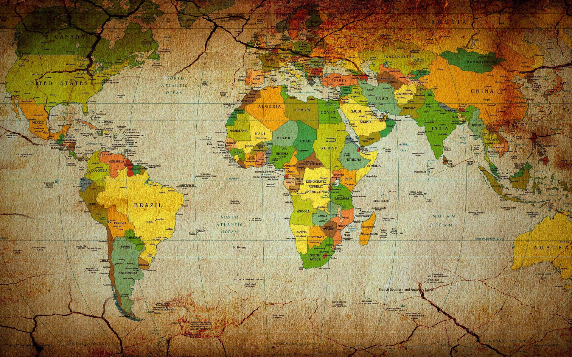 Detailed Vintage-Style World Map Wallpaper
