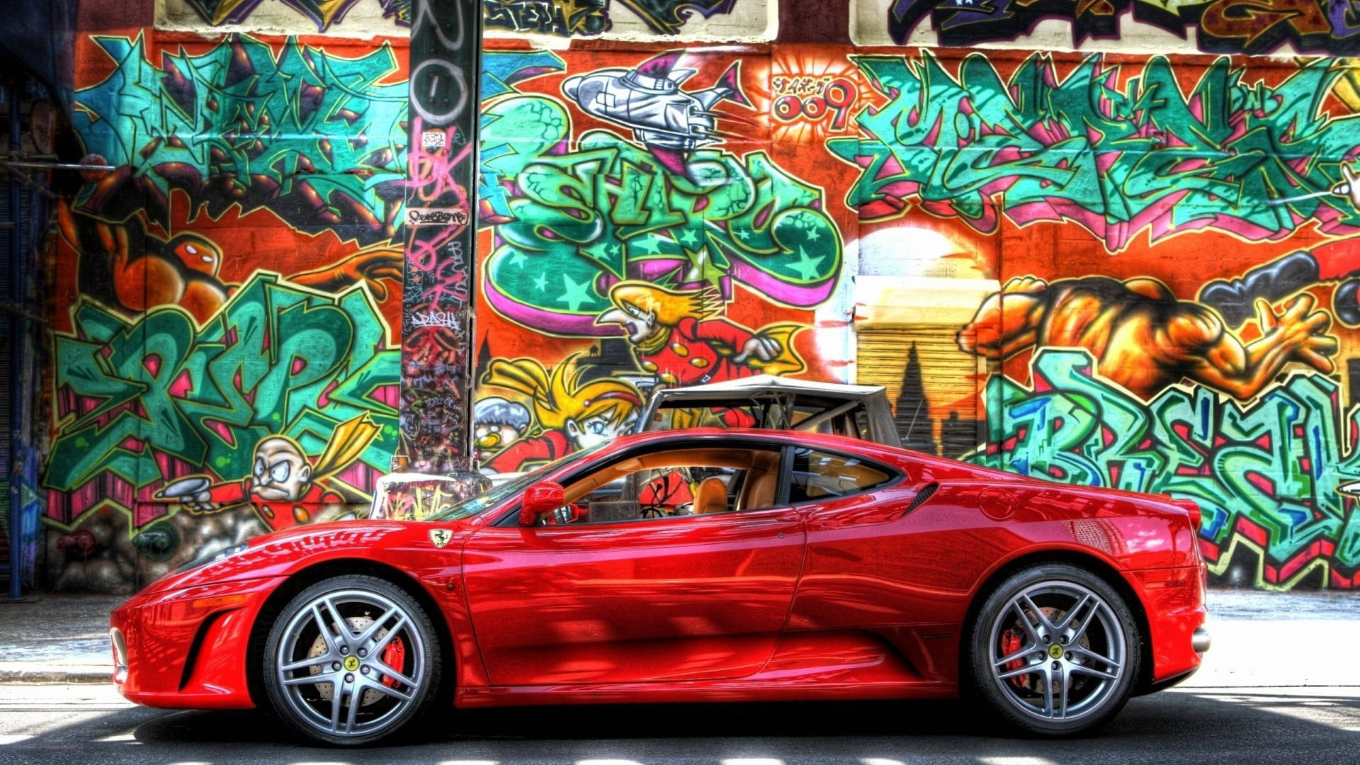 Colorful Wall And Red Ferrari Ipad Background