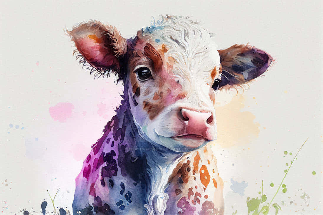 Colorful Watercolor Baby Cow Wallpaper