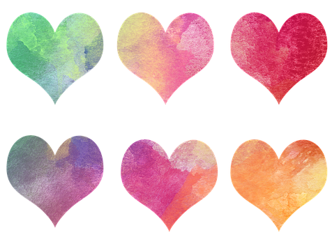 Colorful Watercolor Hearts Collection PNG