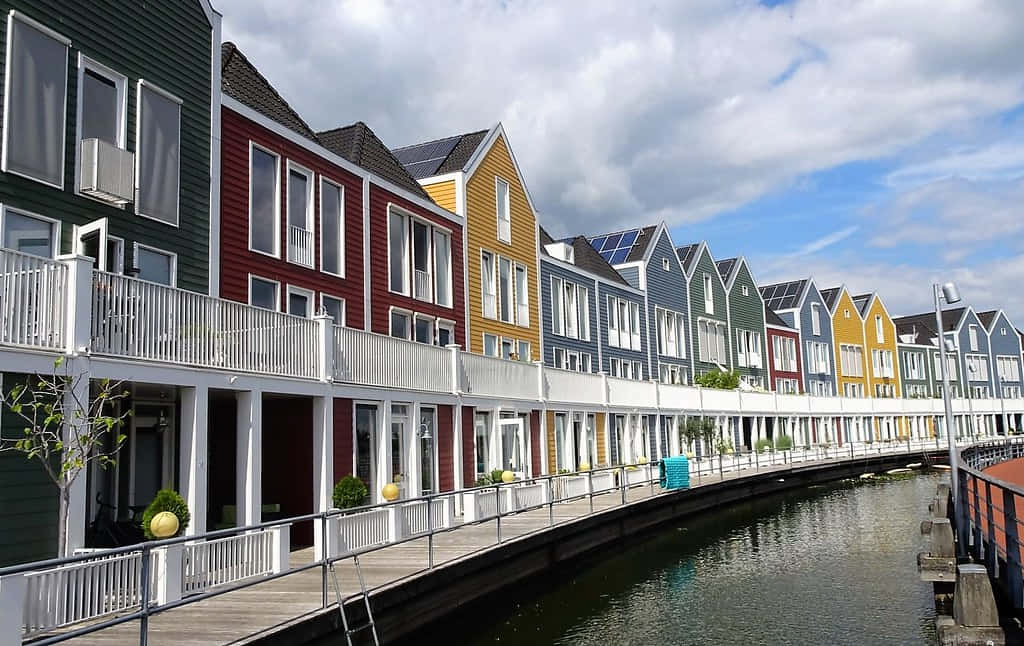 Colorful Waterfront Houses Houten Netherlands Wallpaper