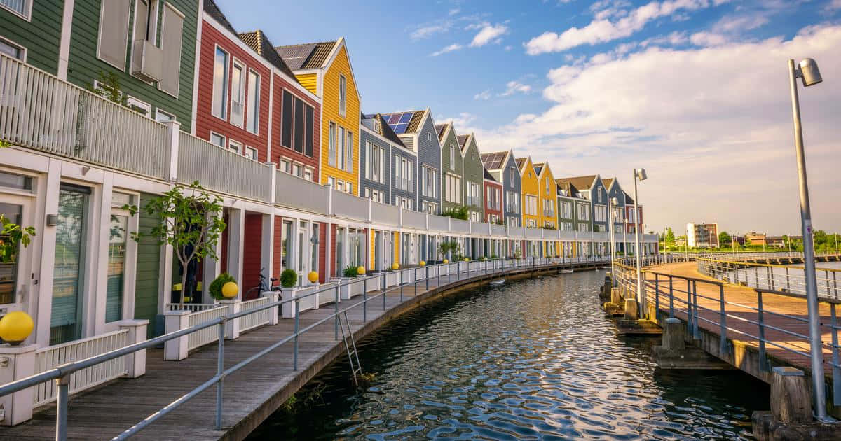 Colorful Waterfront Houses Houten Netherlands Wallpaper