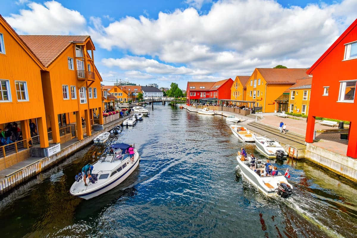 Colorful Waterfront Houses Kristiansand Norway Wallpaper
