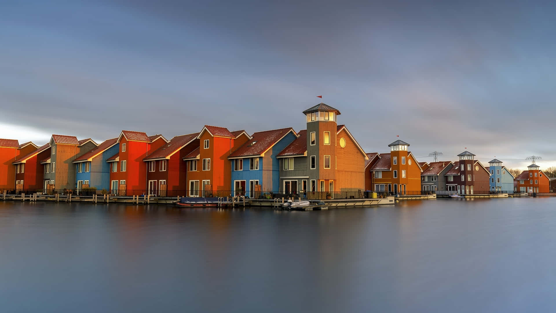 Colorful Waterfront Houses Reitdiephaven Groningen Wallpaper