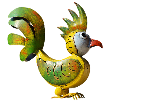 Colorful Wooden Rooster Sculpture PNG