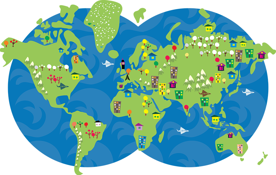 Colorful World Map Cartoon Illustration PNG