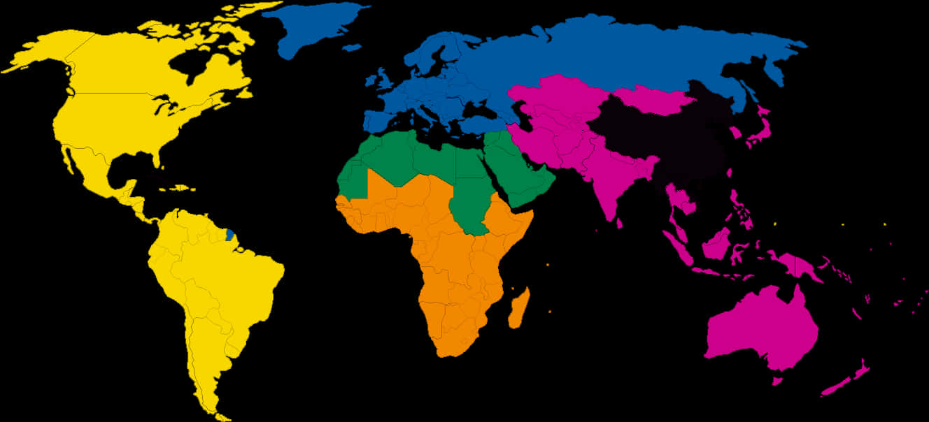 Colorful World Map Continents PNG
