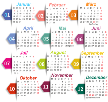 Colorful Yearly Calendar Design PNG