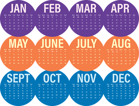 Colorful Yearly Calendar Design PNG