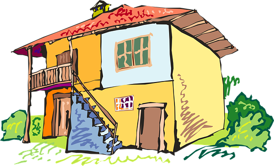 Colorful Yellow House Illustration PNG