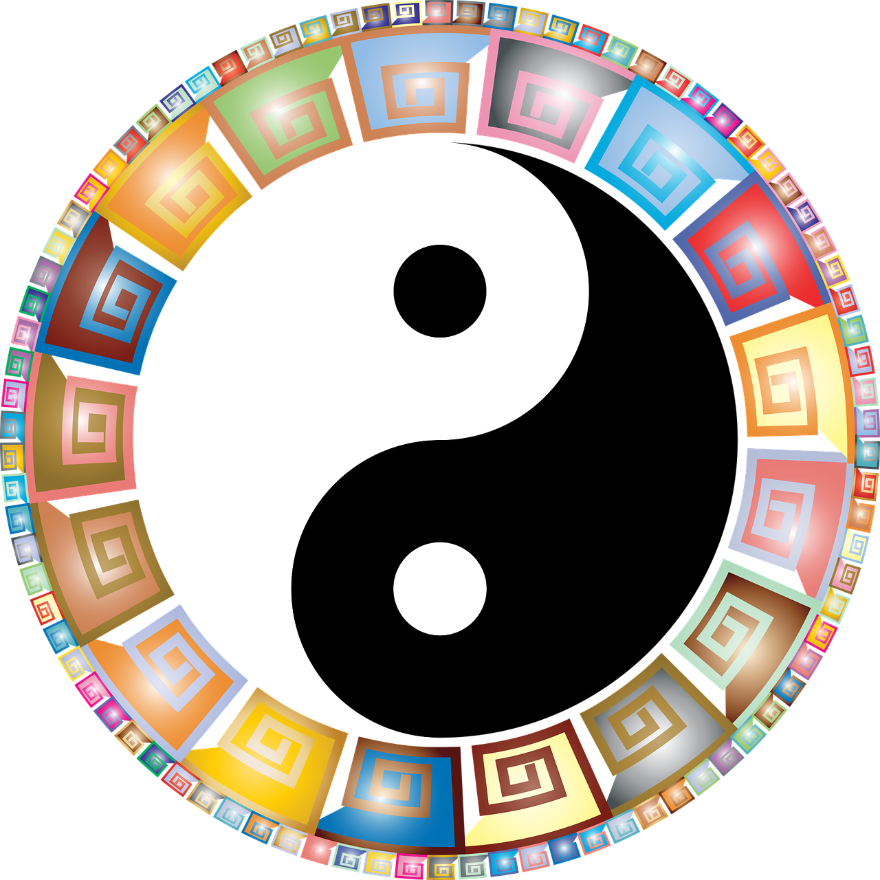 Colorful Yin Yang Symbolwith Decorative Border PNG