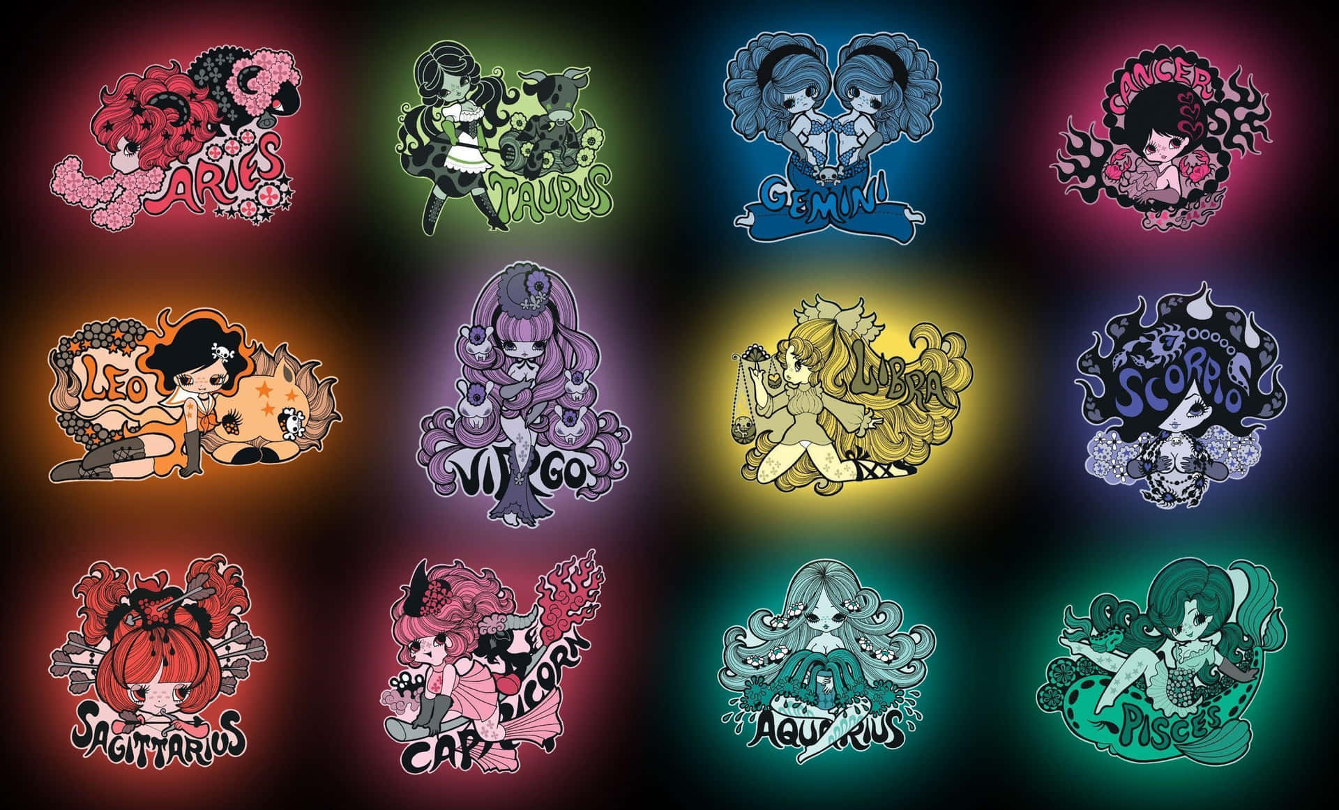 Colorful Zodiac Signs Illustration Wallpaper