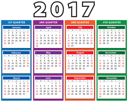 Colorful2017 Yearly Calendar PNG
