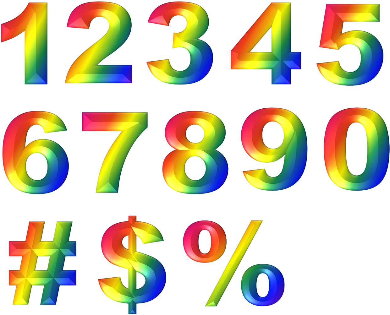 Colorful3 D Numbersand Symbols PNG