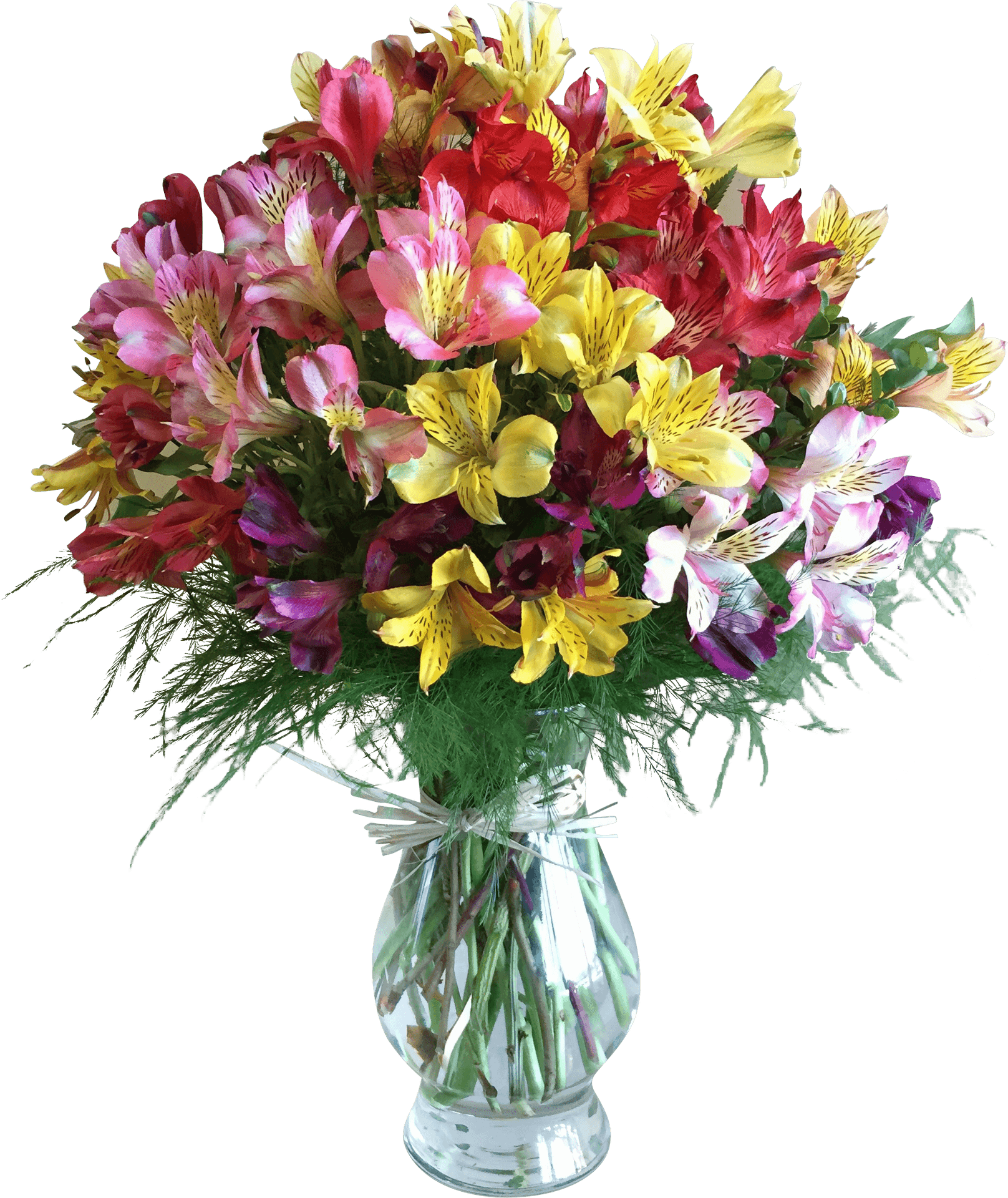 Colorful_ Alstroemeria_ Bouquet_in_ Glass_ Vase PNG