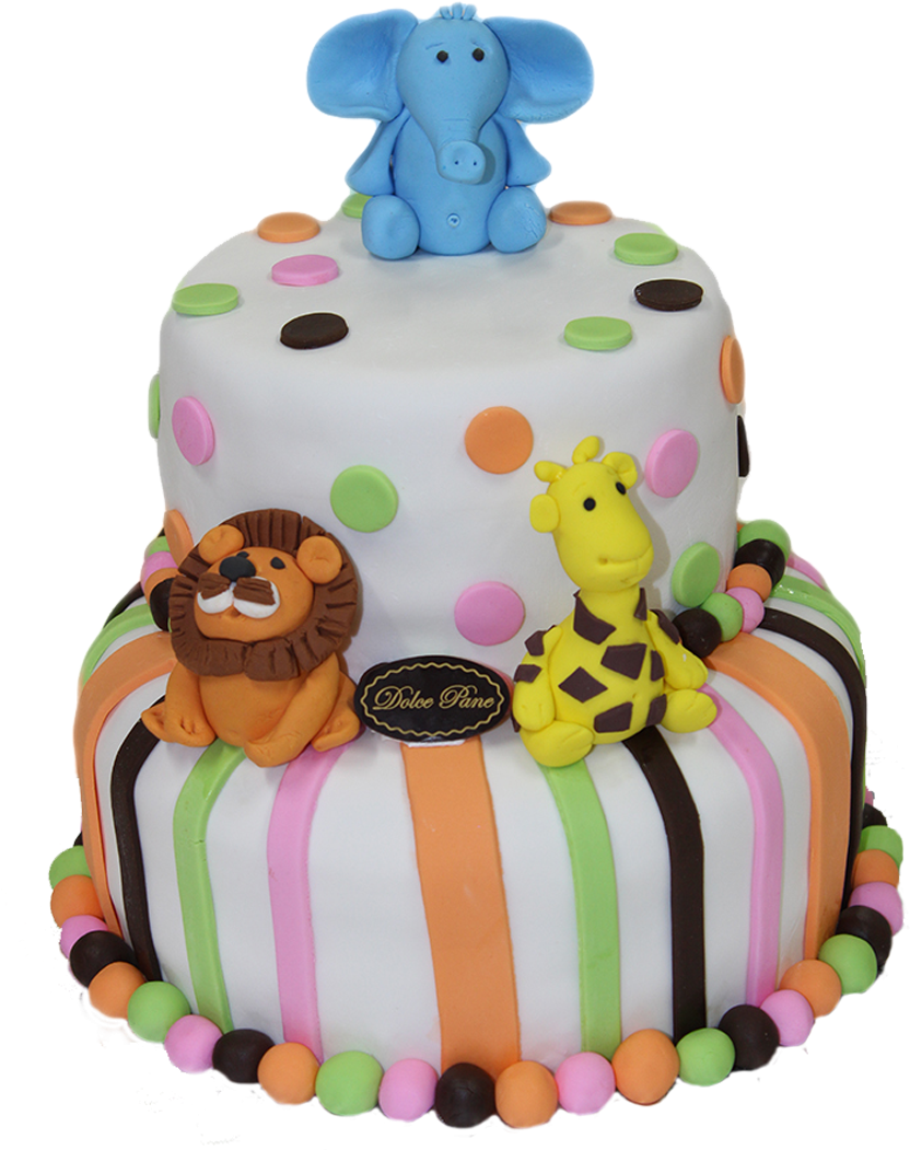 Colorful_ Animal_ Themed_ First_ Birthday_ Cake PNG