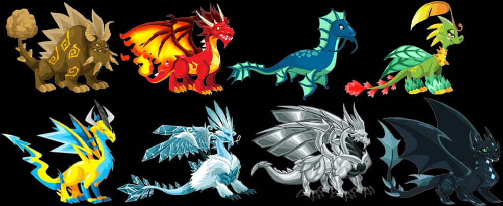 Colorful Cartoon Dragons Collection PNG