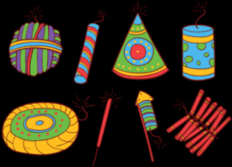 Colorful_ Firecrackers_ Illustration_ Diwali PNG