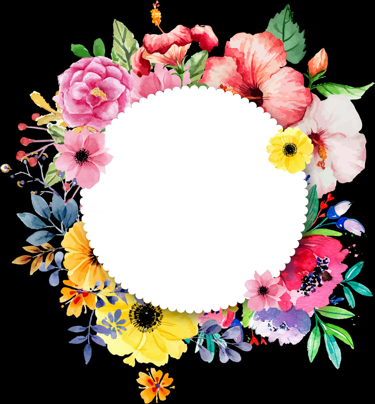 Colorful_ Floral_ Frame_ Black_ Background PNG