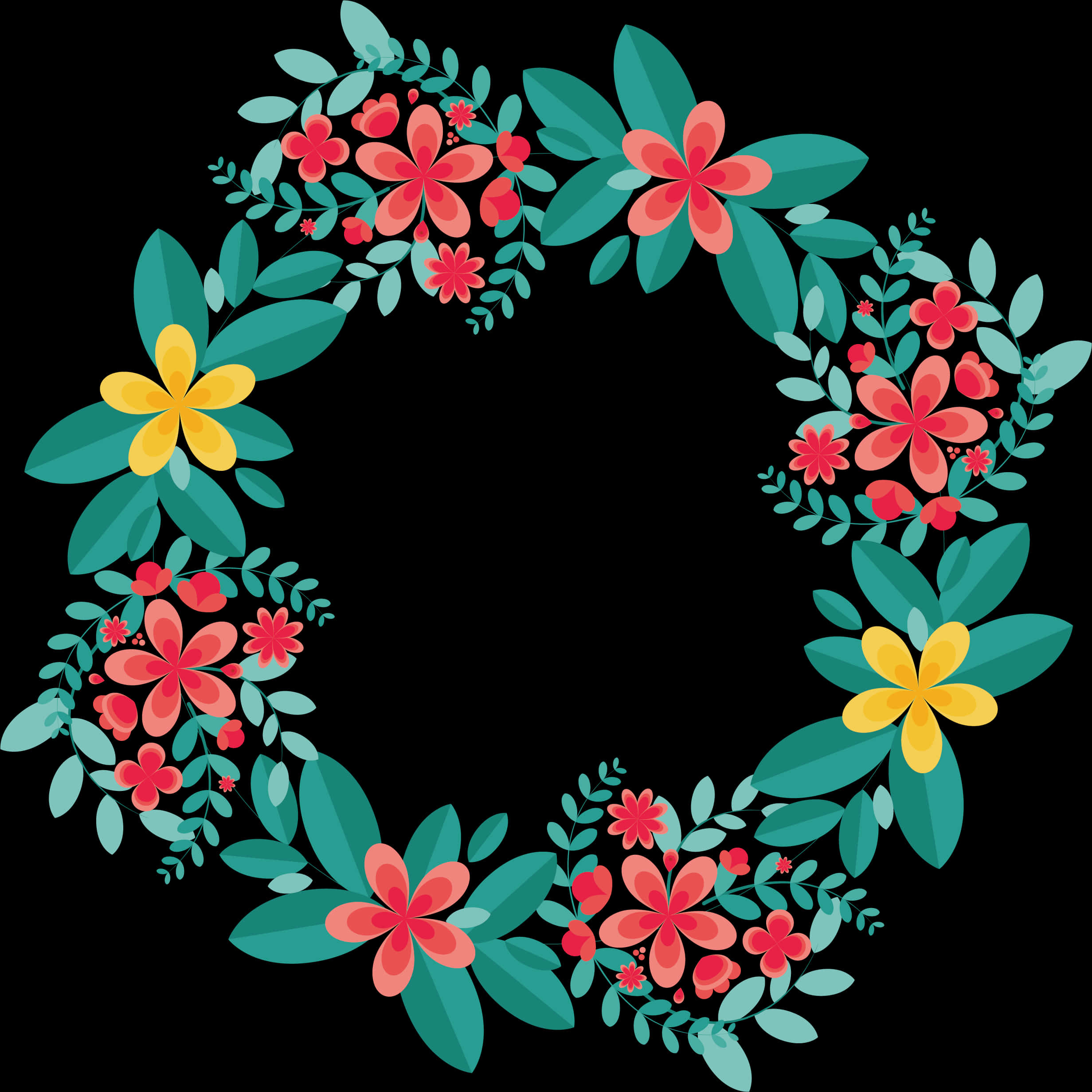 Colorful_ Floral_ Wreath_ Vector PNG