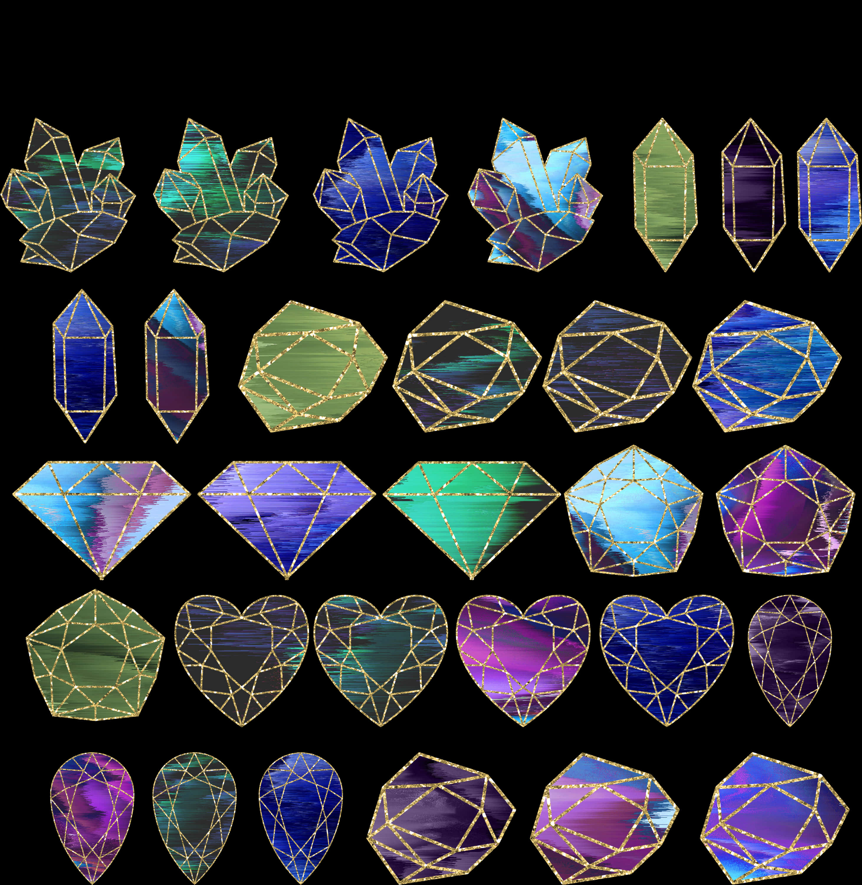 Colorful_ Geometric_ Crystals_ Collection PNG