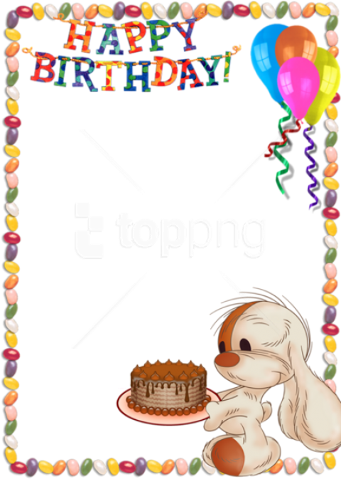 Colorful_ Happy_ Birthday_ Frame_with_ Cartoon_ Dog_and_ Cake PNG