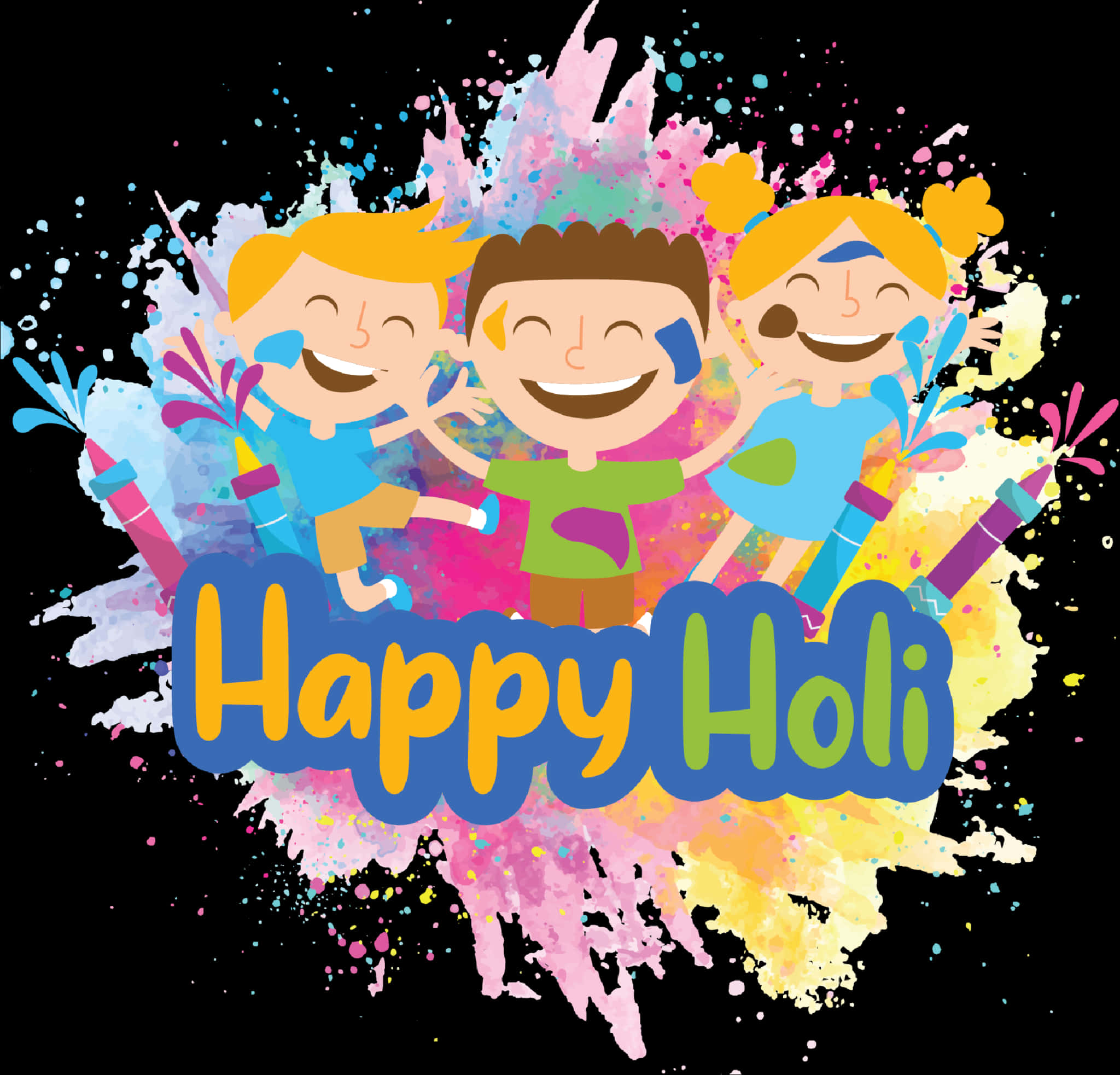 Colorful_ Holi_ Celebration_ Cartoon PNG