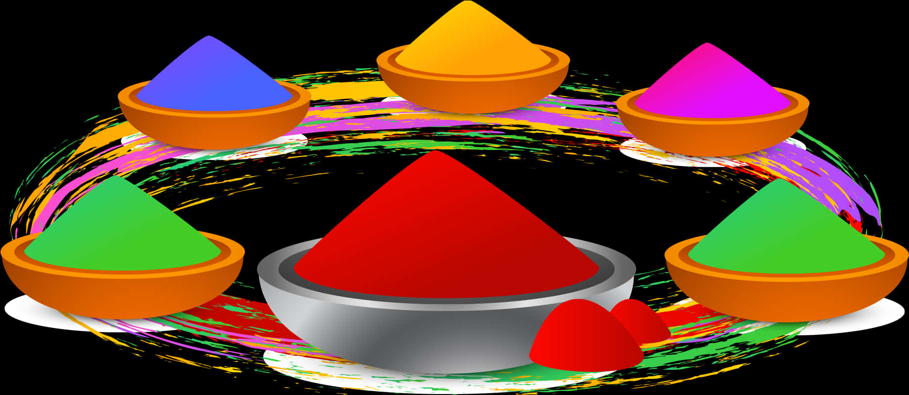 Colorful_ Holi_ Powder_ Bowls_ Background PNG