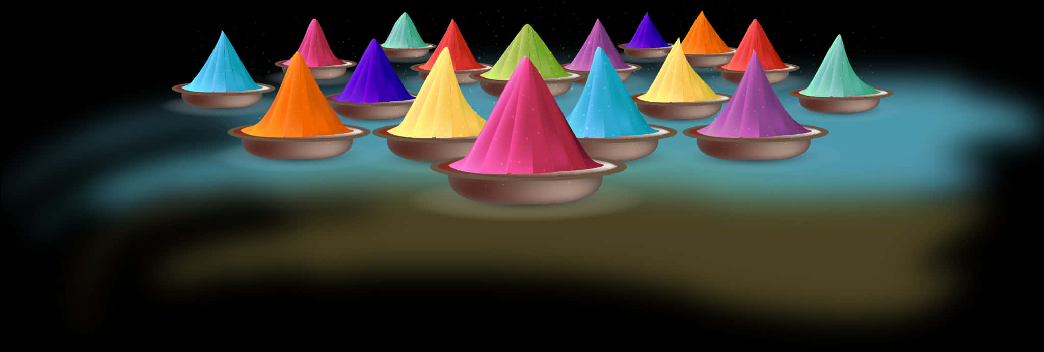 Colorful_ Holi_ Powder_ Cones PNG