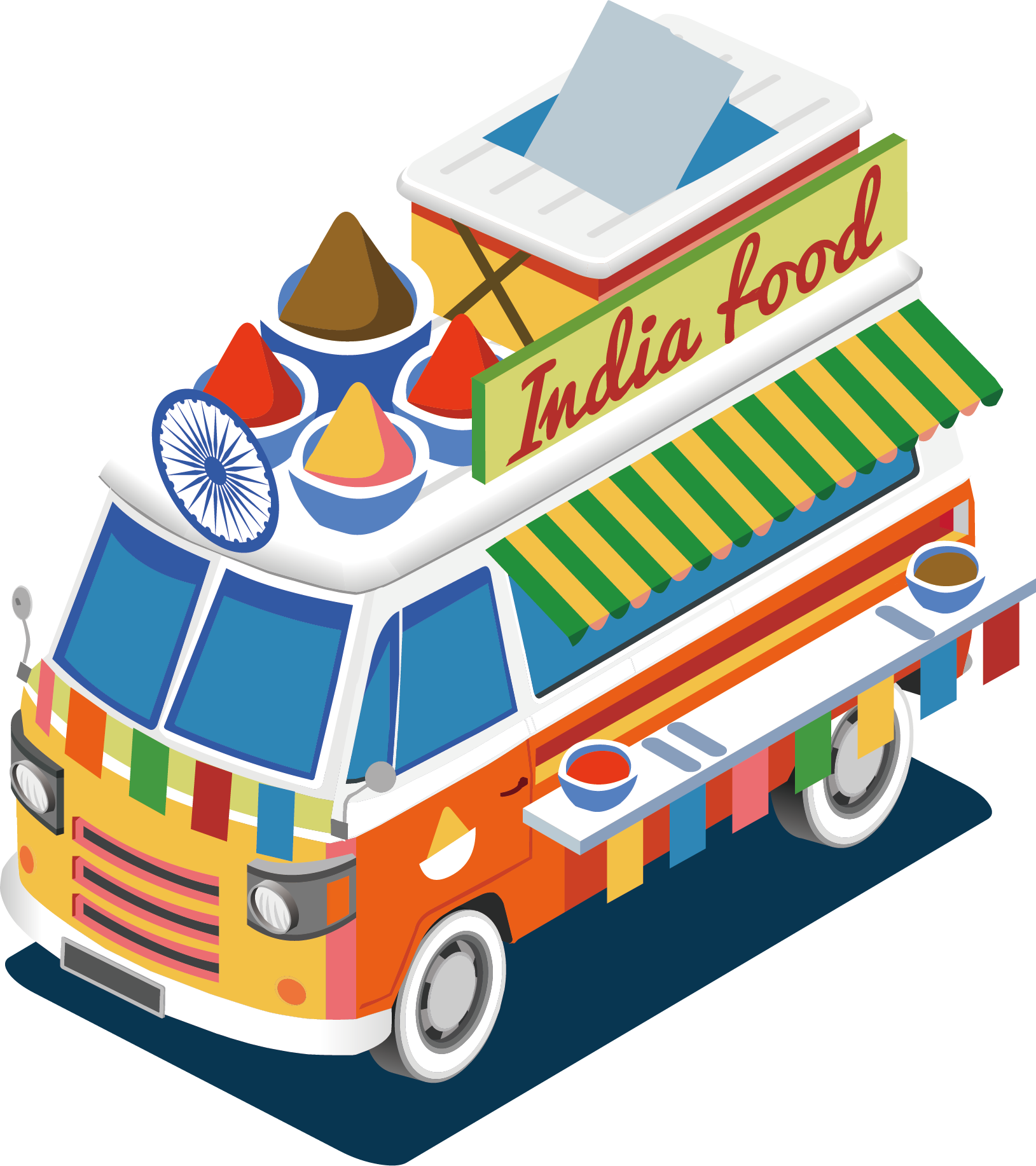 Colorful_ Indian_ Food_ Truck_ Illustration PNG