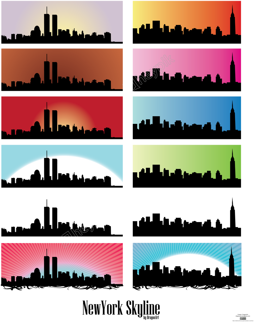 Colorful_ New_ York_ Skyline_ Silhouettes PNG