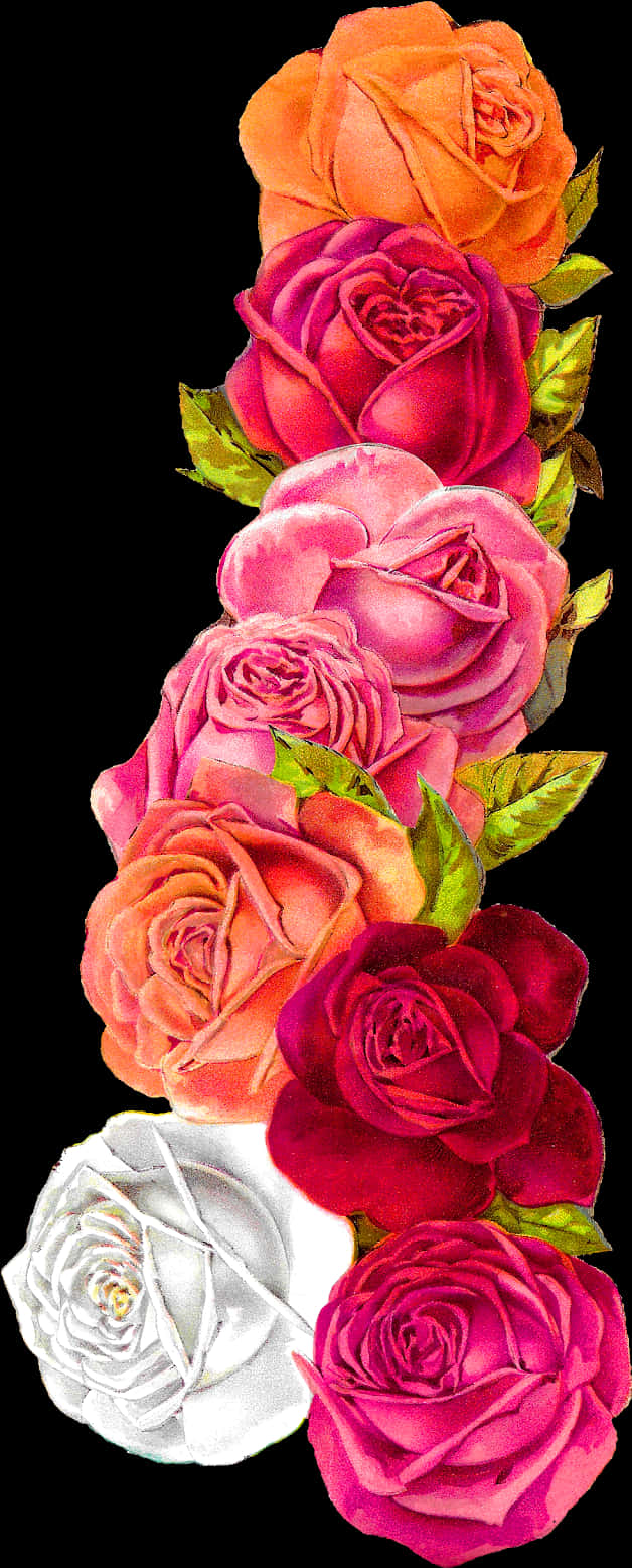 Colorful_ Roses_ Border_ Design PNG