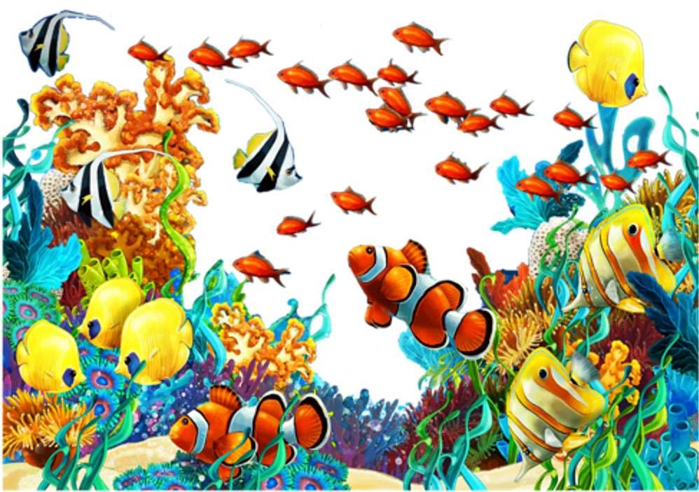 Colorful_ Tropical_ Fish_ Reef_ Scene PNG