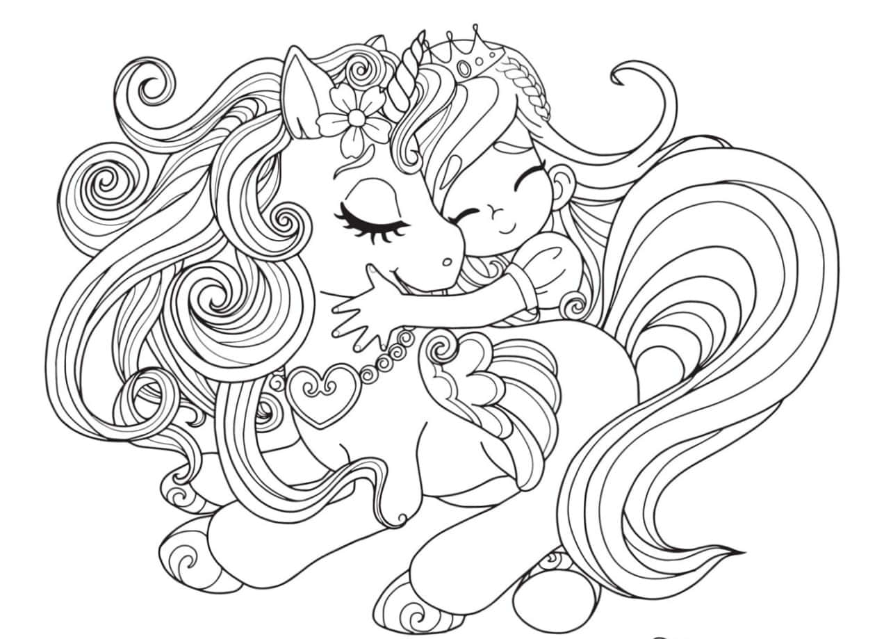 Princess Hugging Unicorn Coloring Pictures
