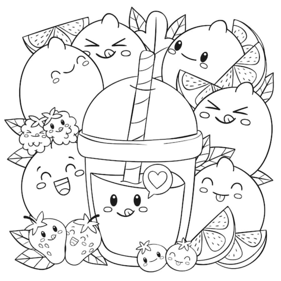 Kawaii Fruits Coloring Pictures