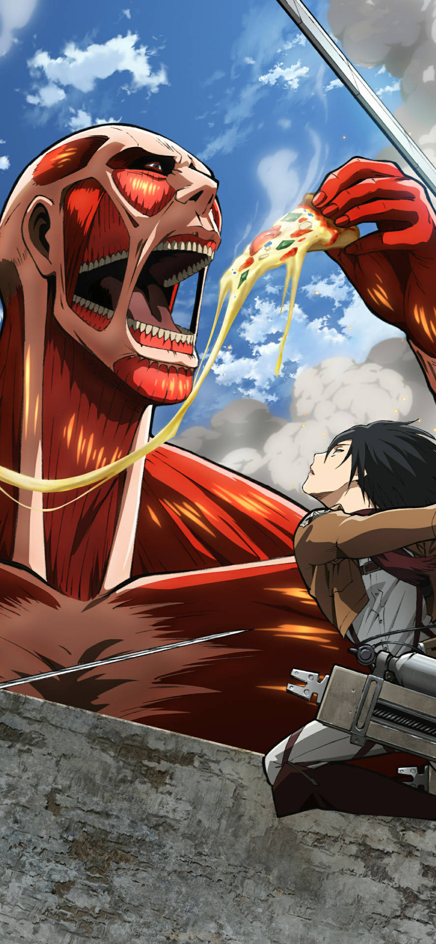 Colossal Eating Pizza Attack On Titan Iphone Wallpaper
