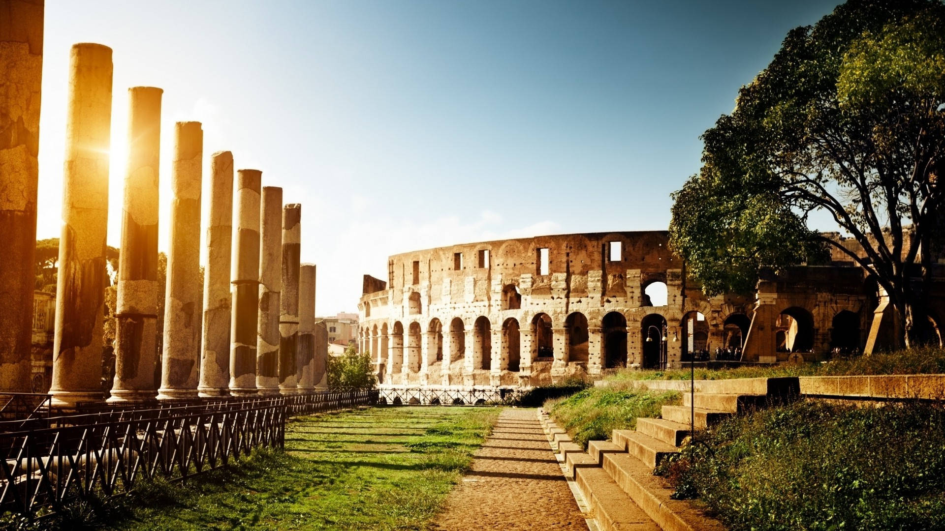 Colosseum And Pillars Desktop Wallpaper