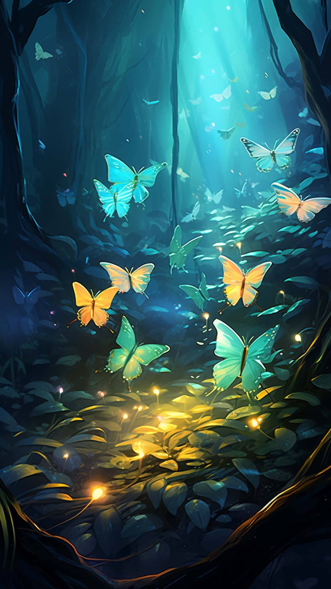 Colourful Multiple Butterfly And Colourful Neon Background Wallpaper