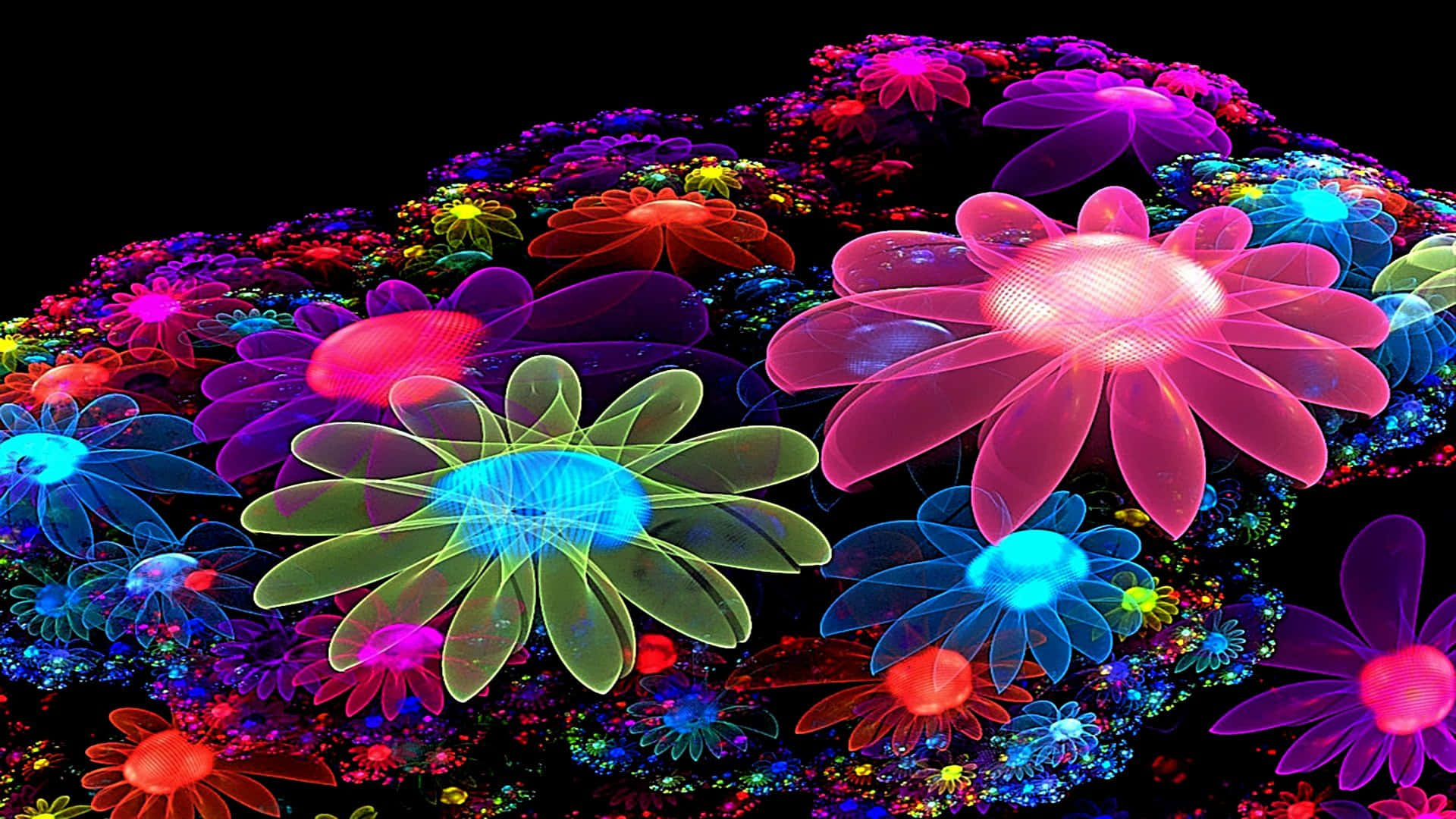 Floresde Neón Coloridas. Fondo de pantalla