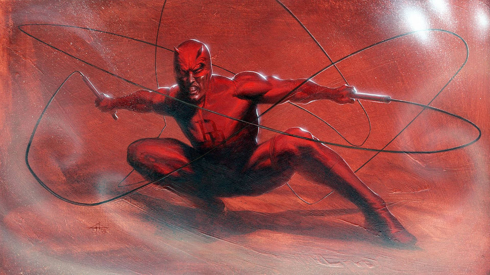 Combat Ready Daredevil In Red Background