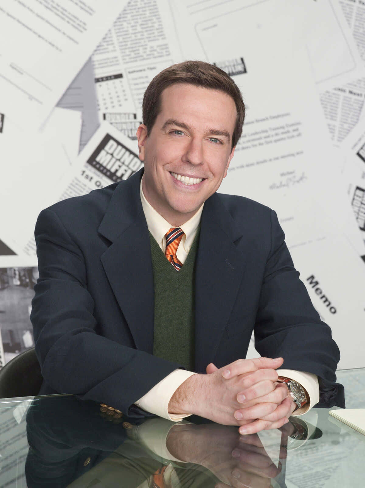 Comedic Actor Ed Helms In A Casual Interview Photo. Wallpaper