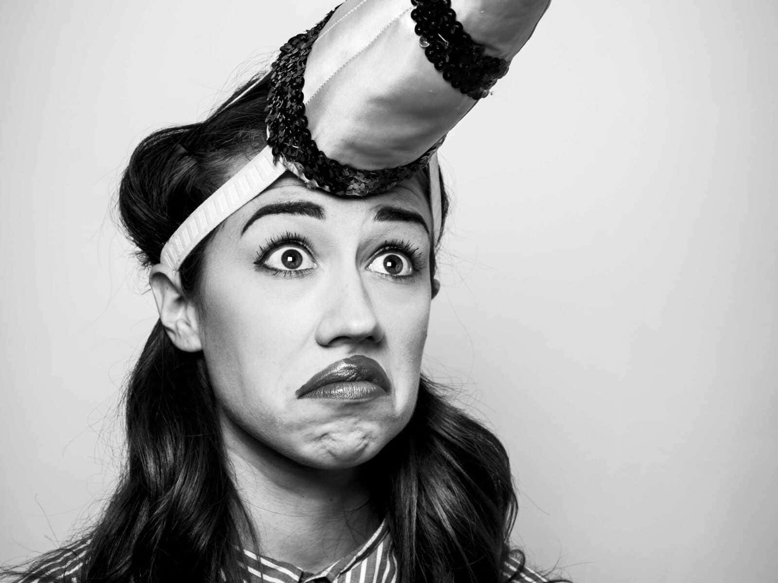 Comedic Expression Blackand White Portrait Wallpaper